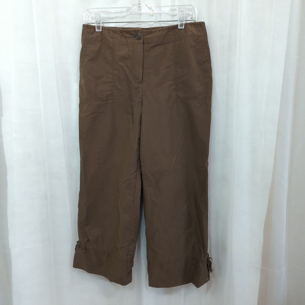 J Jill Pants Womens 12 Cropped Brown Cotton Capris Ankle Tie